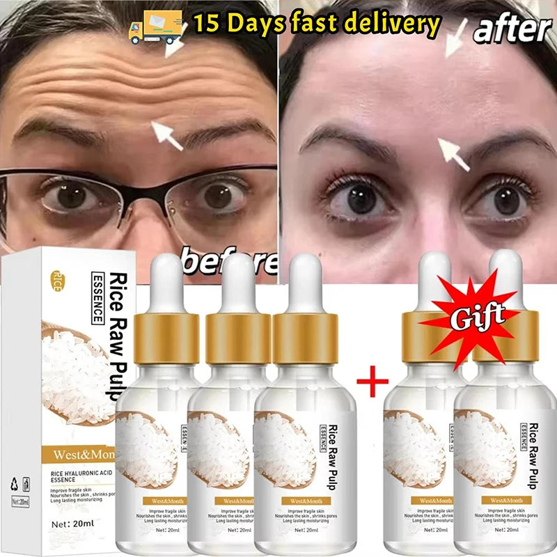 Rice Raw Pulp Serum Hyaluronic Acid Face Essence Nourishing Moisturizing Whitening Anti-Wrinkle Brighten Smooth Facial Skin Care