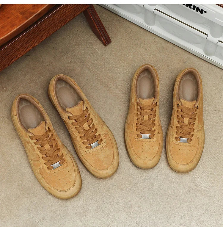 Autumn Brown Strings Sport Basketball Casual Sneakers High-top Canvas Shoe Lace-up Fashion Flat Round Wheat Color Sholeaces