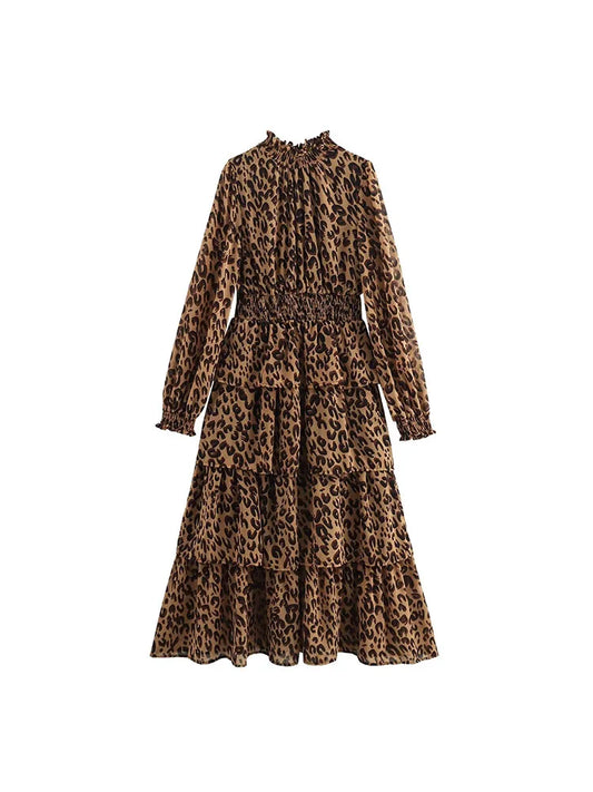 European and American style women's clothing new 2024 fashion retro leopard print long slim temperament dress