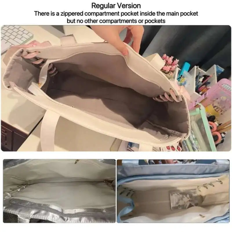 Japanese Sweet Women Ribbon Ita Bag Cute Lolita Girl Transparent Handbags Fashion Large Capacity Tote Bag Aesthetic Shoulder Bag