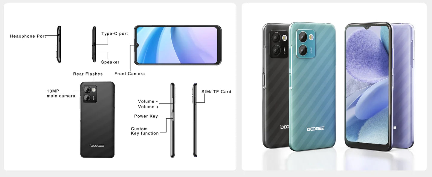 DOOGEE N50 Pro mobile phone free 20GB RAM + 256GB ROM Android 13 50MP AI camera, 6,52 inch 1TB expandable Widevine L1 4G