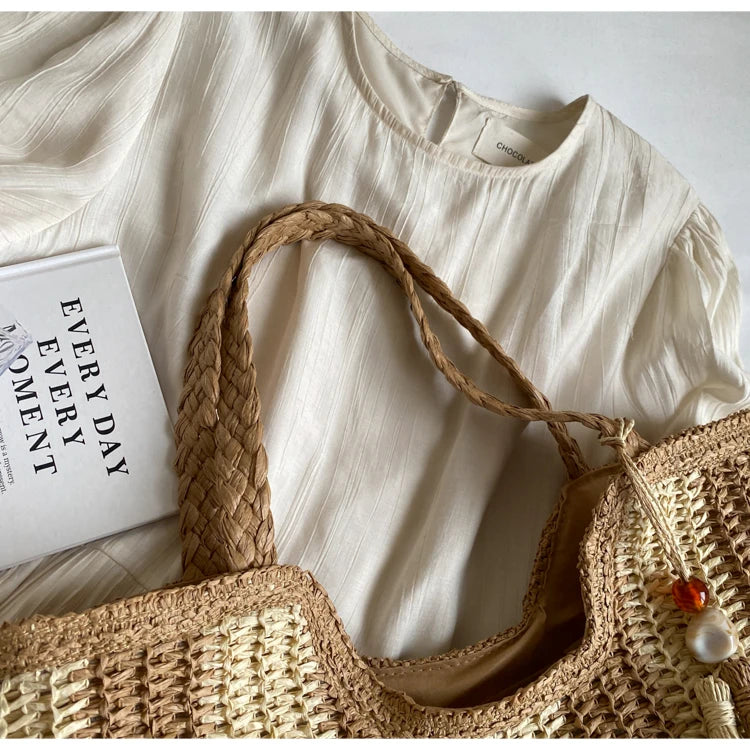 Leisure grass woven bag for women with large capacity, 2024 new summer single shoulder commuting woven bag, beach bag