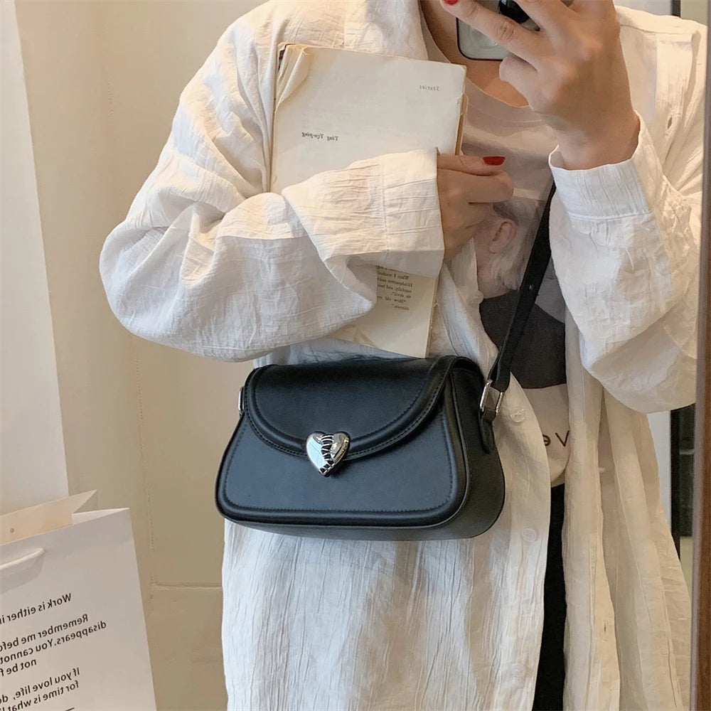 MOODS Loving Heart Buckle Crossbody Bags For Women 2023 Luxury Designer Handbags Silver Color Small Shoulder Underarm Phone Bag