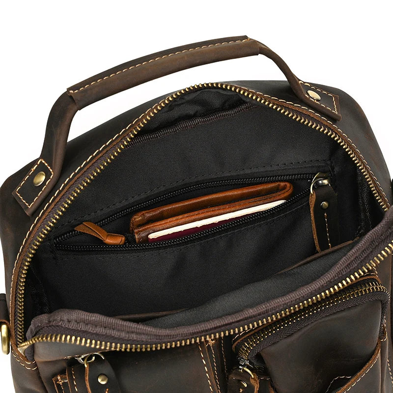 Newsbirds Leather Shoulder Bag Vintage Style Crossbody Bag Books School Bag Of Men Male Daily Messenger Bag Crazy Horse Skin