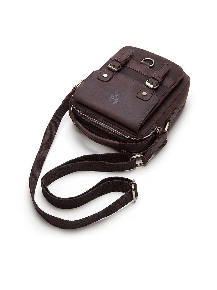 Fashion Men's Shoulder Bag Retro First layer Cowhide Crossbody Bag Business daily Commuting message Bag for mobile phone