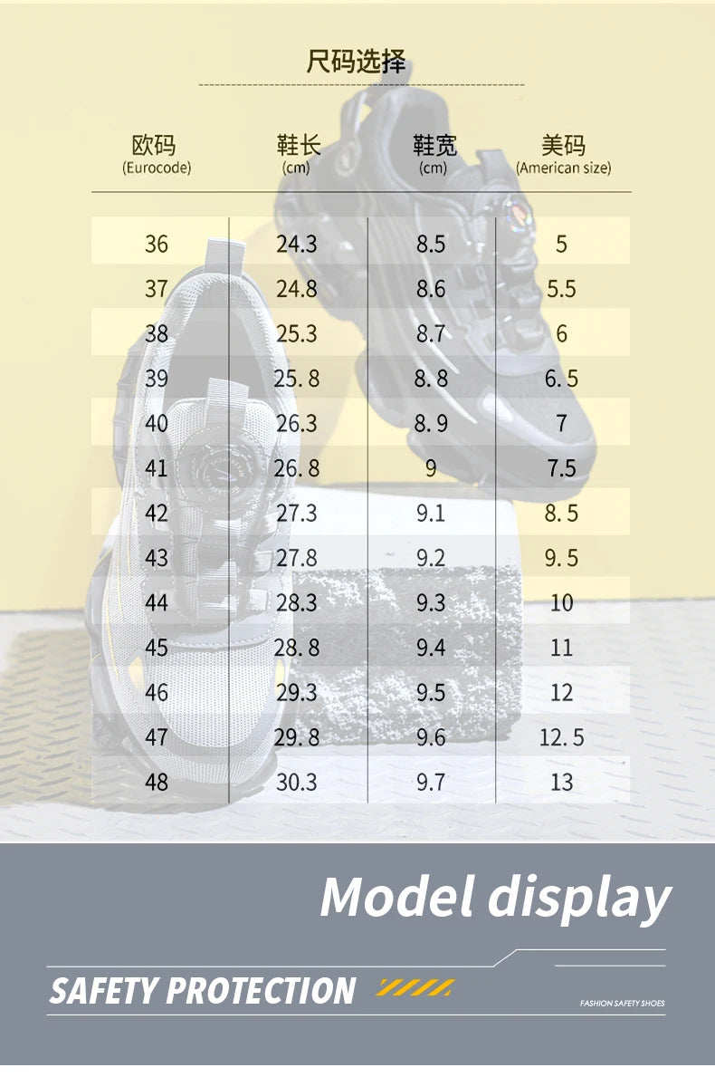 Rotating Button Safety Shoes Men Anti-smash Anti-puncture Work Shoes Fashion Men Safety Sport Shoes Security Protective BootsMen