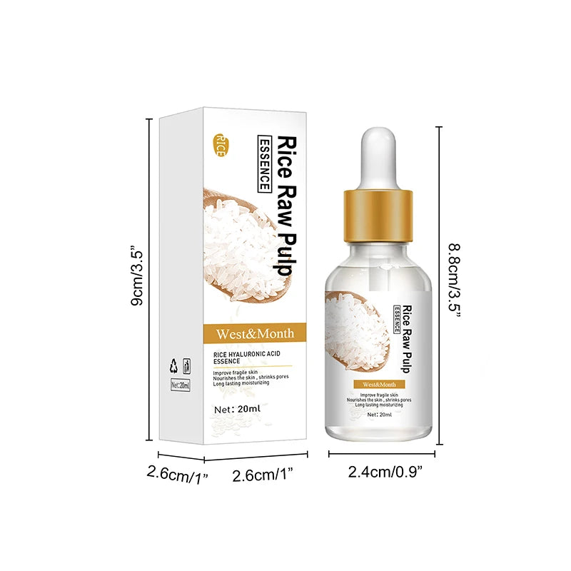 Rice Raw Pulp Serum Hyaluronic Acid Face Essence Nourishing Moisturizing Whitening Anti-Wrinkle Brighten Smooth Facial Skin Care