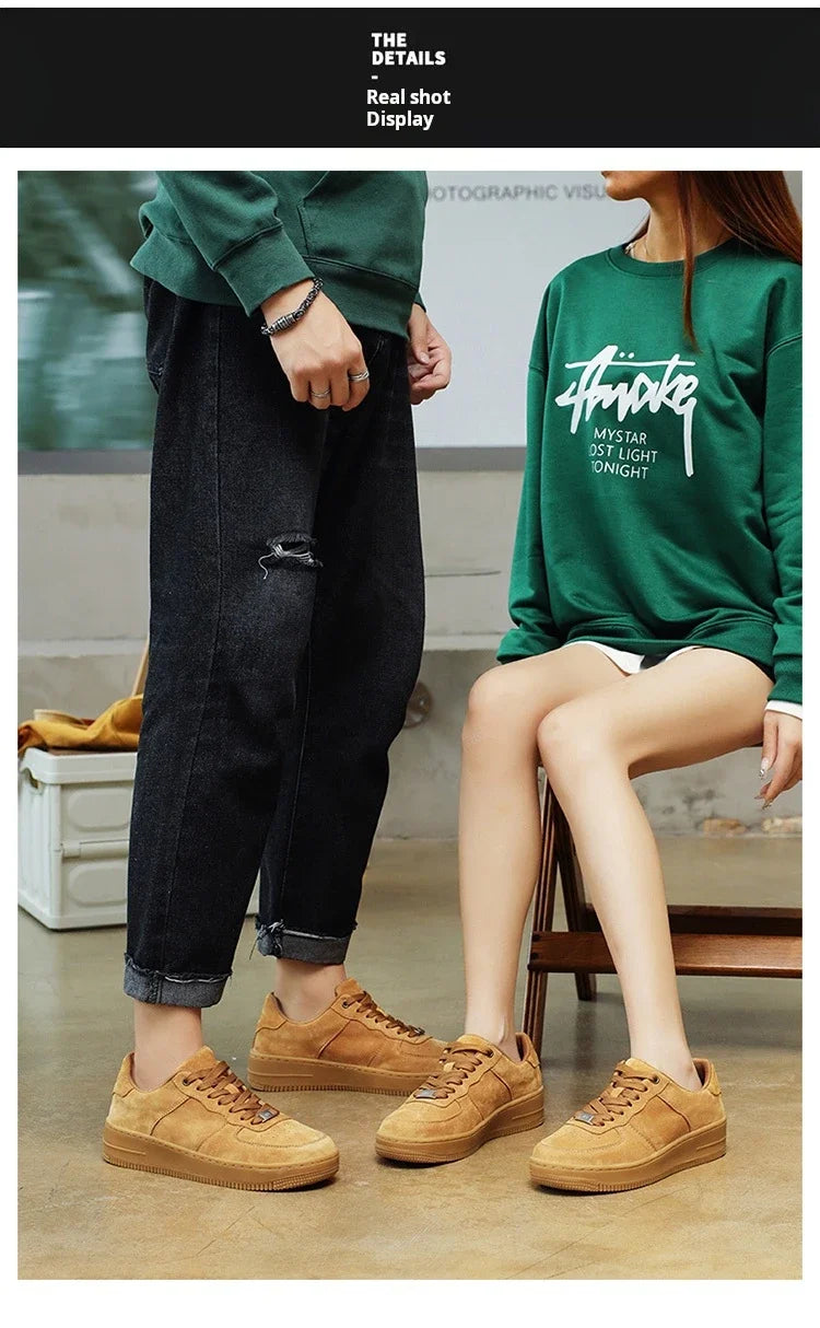 Autumn Brown Strings Sport Basketball Casual Sneakers High-top Canvas Shoe Lace-up Fashion Flat Round Wheat Color Sholeaces