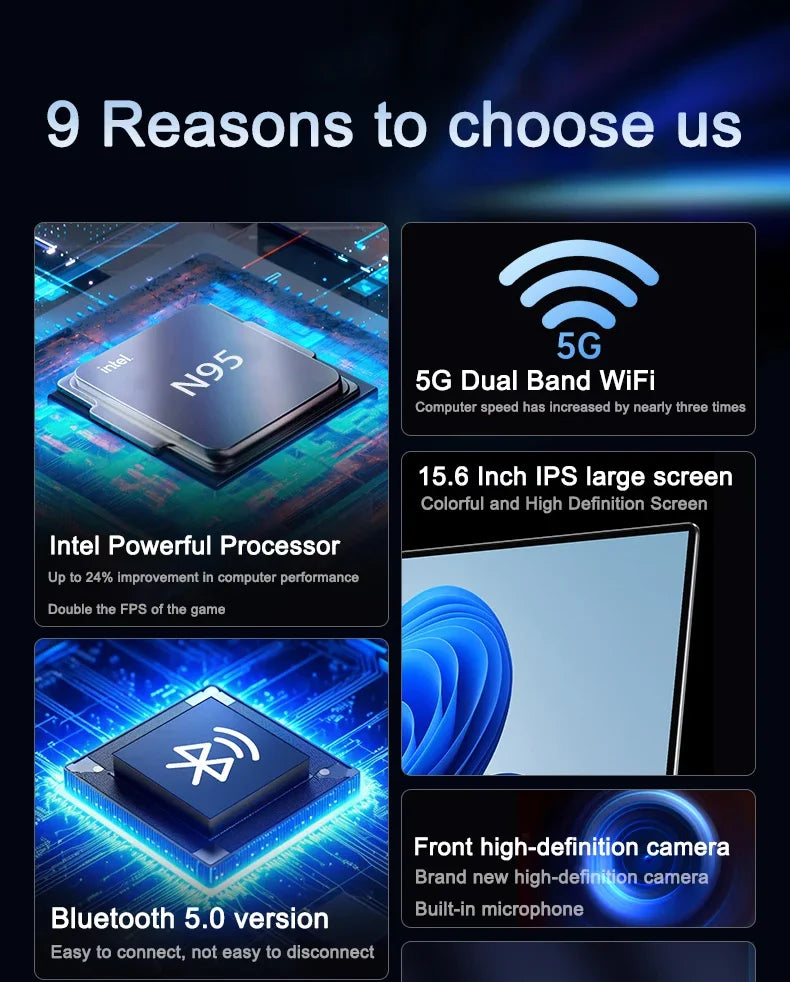 Intel N95 15.6"  Portable Laptop  7500 mAh 32GB Ram DDR4 2TB SSD Windows 11  Notebook Pc Gamer with Backlit Fingerprint