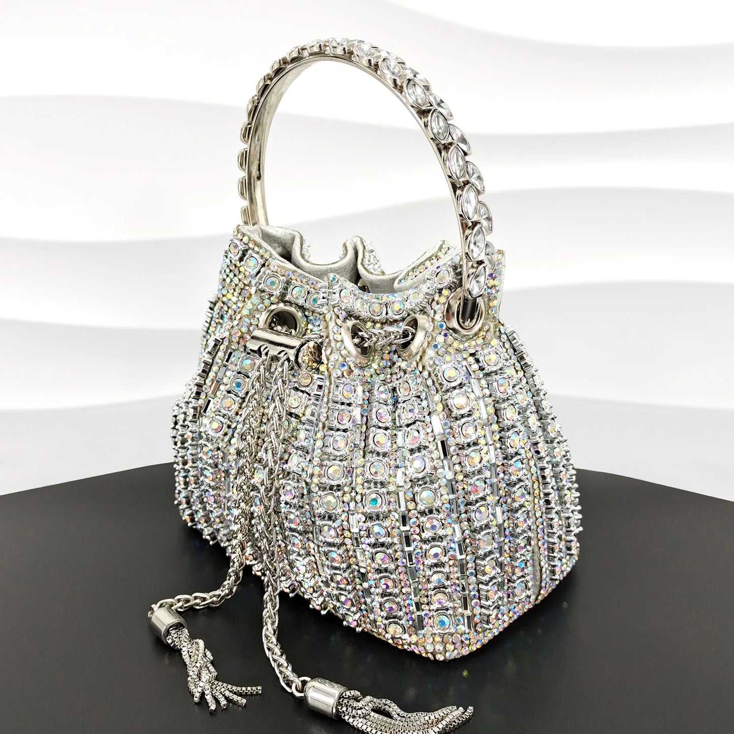 African Fashionable Shiny Handbag Banquet Ladies Bag Full Of Diamonds Semi-Circle Bracelet Bag