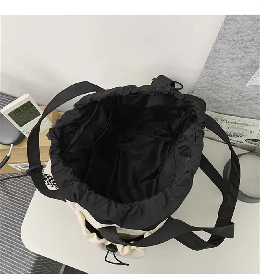 Personality Women Crossbody Bag Y2K Style Large Capacity Couple Shoulder Bag New Casual Nylon Tote Bag Luxury Drawstring Handbag