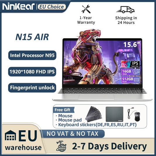 Ninkear N15 Air Laptop 15,6" IPS 1080P IPS Intel N95 3.4Ghz 16GB RAM 512GB SSD General Use Productivity Windows 11 pro Notebook