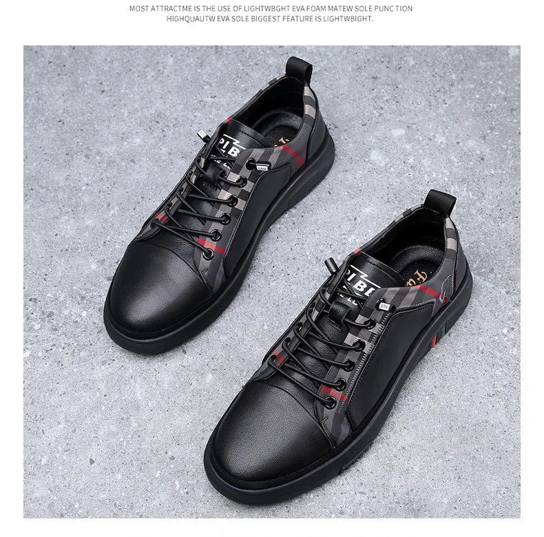 Genuine Leather Casual Shoes Men Sneakers Outdoor Walking Shoe Loafers Man Comfortable Breathable Male Light Footwear Plaid Shoe
