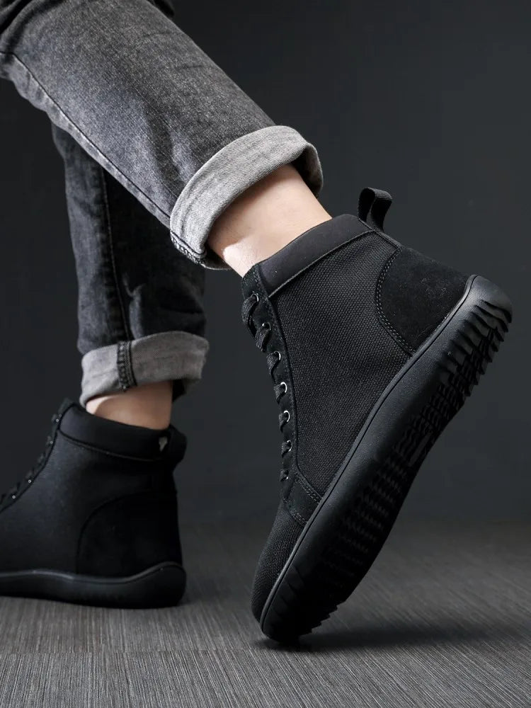Wide Toe Shoes Spring Autumn Retro Warm Comfort Hiking Boots High Top Men Sneakers Non Slip Canvas Black Outdoor Hiking Shoes