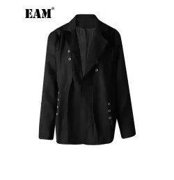 EAM Black Color-block Sequins Big Size Blazer Women New Lapel Long Sleeve Jacket Fashion Tide Spring Autumn 2025 CPG1490