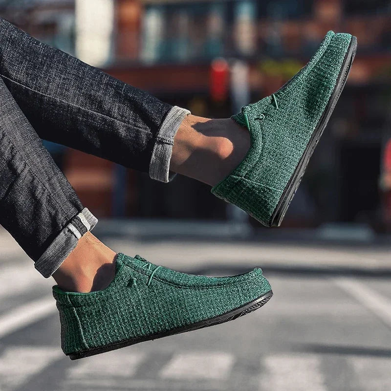 YRZL Summer Men's Canvas Boat Shoes Moccasins Casual Loafers Mens Slip-on Green Lightweight Breathable Comfortable Driving Shoe