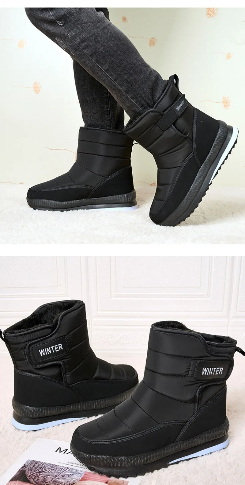 2024 Winter Boots Men Women Warm Plush Snow Boots Thicken Comfortable Outdoor High Top Cotton Shoes Non-slip Wade Ankle Boots