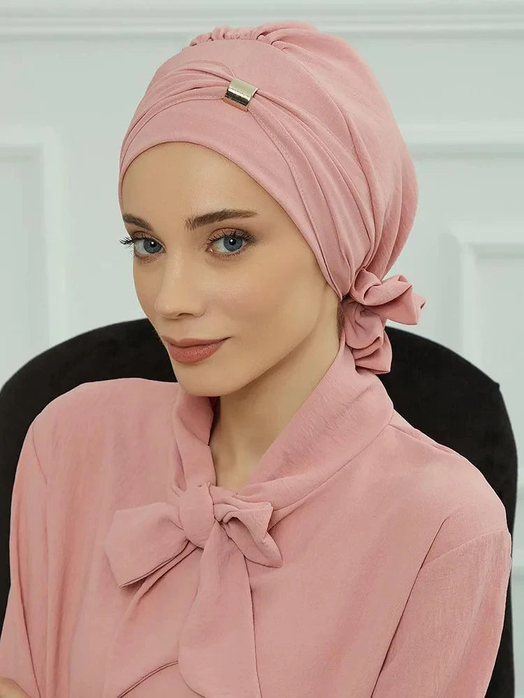 Muslim Solid Instant Turban Hat Hijab Women Caps Islamic Bandana Bonnet Fashion