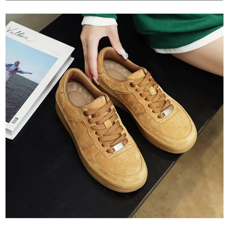 Autumn Brown Strings Sport Basketball Casual Sneakers High-top Canvas Shoe Lace-up Fashion Flat Round Wheat Color Sholeaces