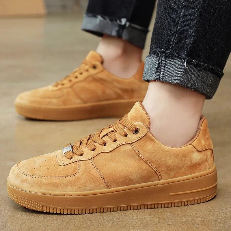 Autumn Brown Strings Sport Basketball Casual Sneakers High-top Canvas Shoe Lace-up Fashion Flat Round Wheat Color Sholeaces