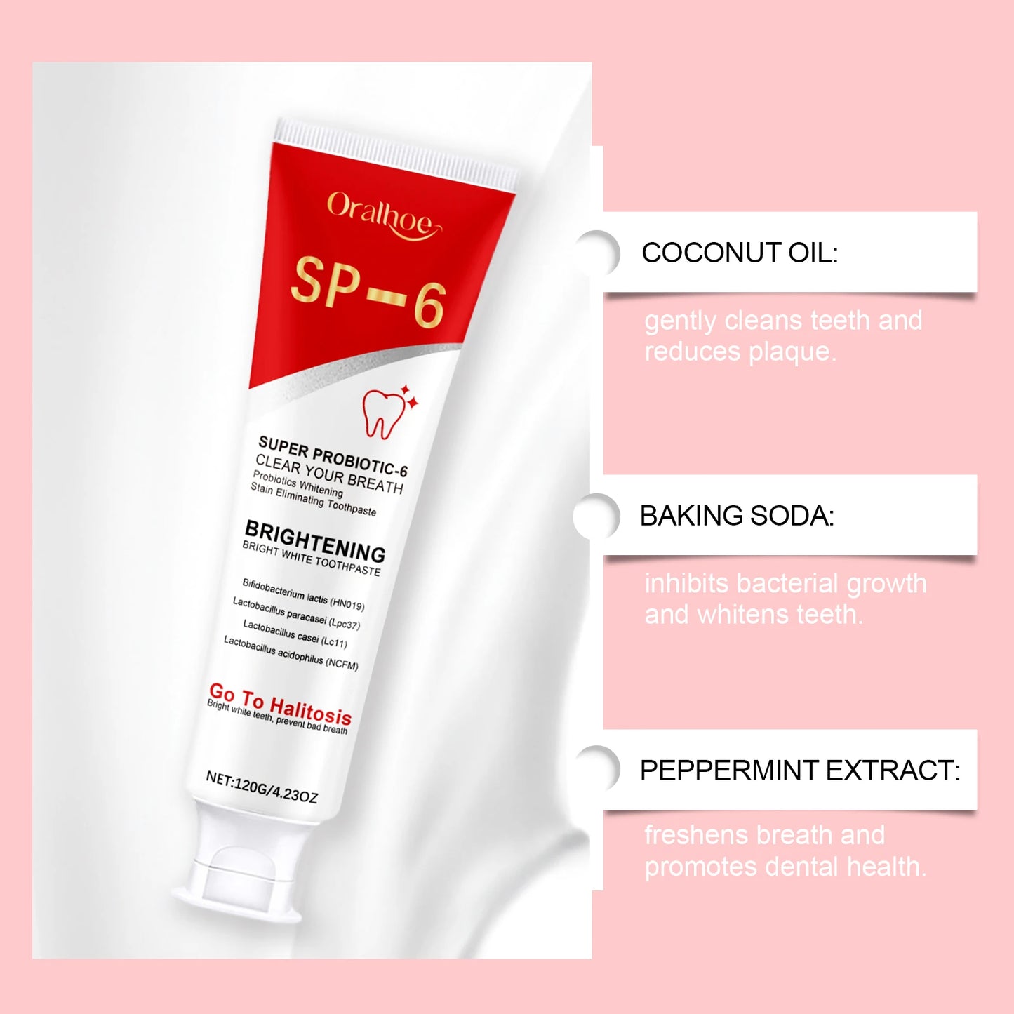 Sp 6 Probiotic Brightening Toothpaste Tooth Whitening Plaque Stains Remover Improves Yellow Teeth Lasting Oral Refreshing Care