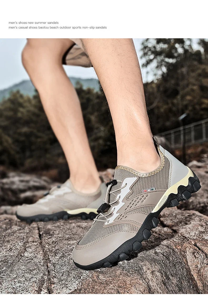 Summer Men's Hiking Shoes Mesh Breathable Sneakers Outdoor Light Men Trekking Trails Shoes Male All Day Walking Work Sneakers