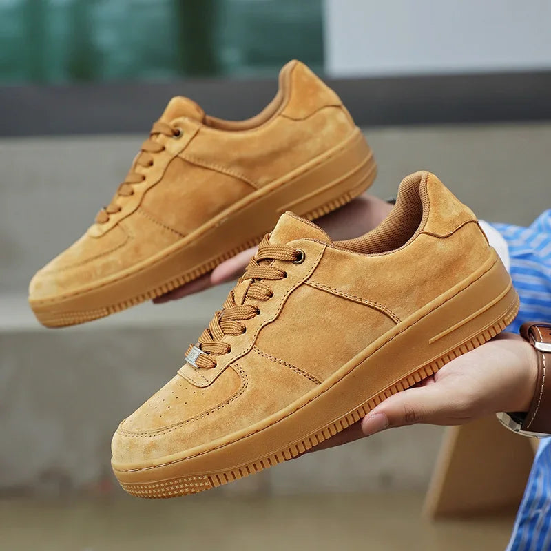 Autumn Brown Strings Sport Basketball Casual Sneakers High-top Canvas Shoe Lace-up Fashion Flat Round Wheat Color Sholeaces
