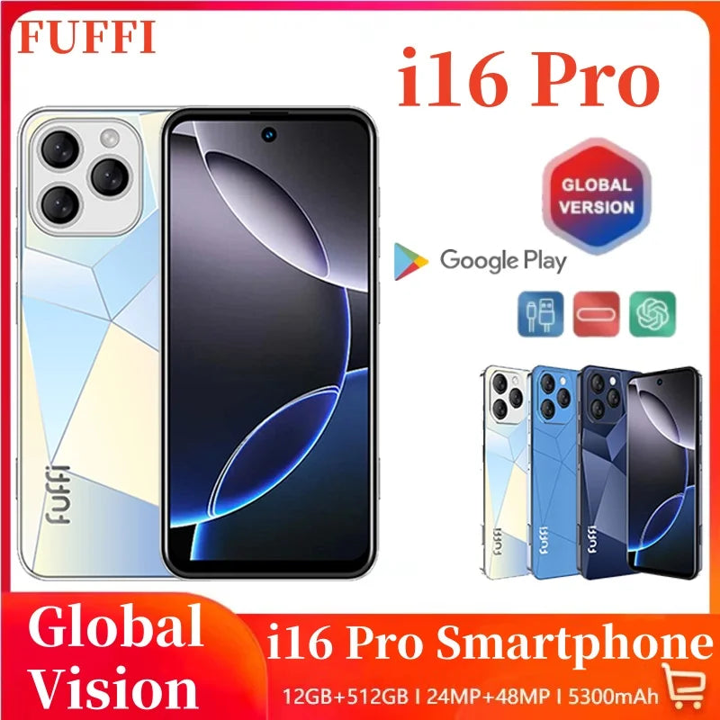 Global Vision I16 Pro 智慧型手機 5G Android 5300mAH 12GB RAM 512G ROM 6.56 吋 1080x2640HD 24+48MP MTK10 4G 網路手機