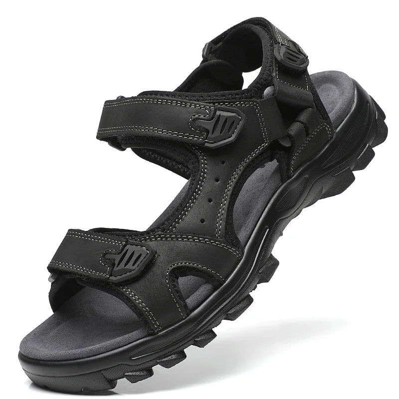 First-Layer Cowhide Men's Sports Sandals, Open-Toe Outdoor Non-Slip Sandals, Casual Men's Shoes, Outdoor Fashion Beach Shoes, Light and Comfortable, Can Be Worn by Men and Women, Suitable for Outdoor Hiking, Travel, Wo