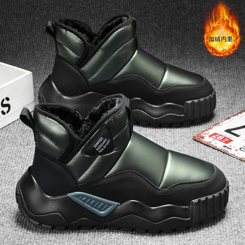 Couple's Slip-on Snow Boots New Man Warm Ankle Boots Outdoor Men's Winter Casual Velvet Thickening PlushCotton Non-Slip Shoes