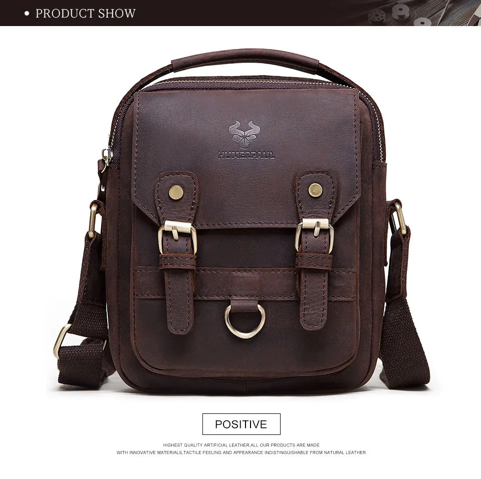 HUMERPAUL Shoulder Bag for Men Casual Genuine Leather Messenger Crossbody Bags Business Handbag for Work Full Grain Leather