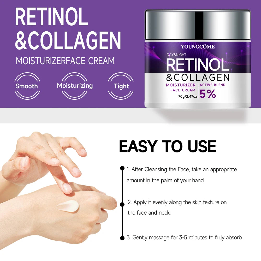Retinol Collagen Face Cream Anti-Aging Smoothes Skin State Enhances Skin Elasticity Moisturizes Skin Deep Hydration