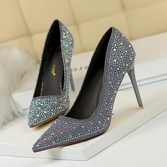 Rhinestone Women Pumps Sexy Stiletto Women High Heels Pointed Toe Women Heels Pumps Women Shoes Party Wedding Shoes Scarpe Donna