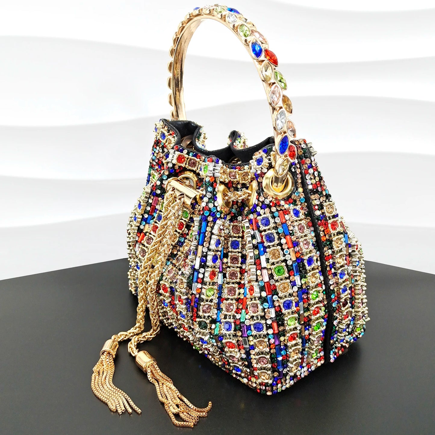 African Fashionable Shiny Handbag Banquet Ladies Bag Full Of Diamonds Semi-Circle Bracelet Bag