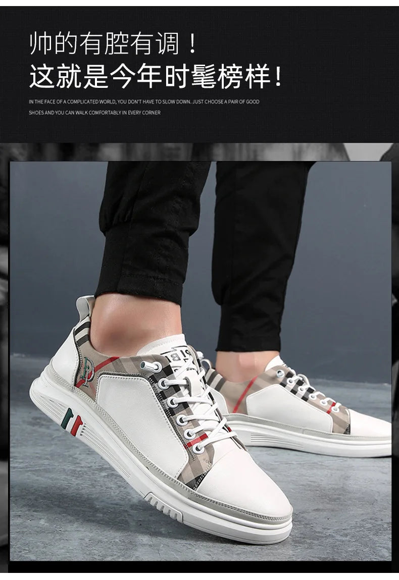 Genuine Leather Casual Shoes Men Sneakers Outdoor Walking Shoe Loafers Man Comfortable Breathable Male Light Footwear Plaid Shoe