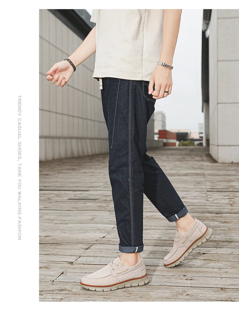 Men Canvas Sneakers with Soft Soles Casual Breathable Non-slip Men's Cloth Shoes Boat Shoes Men Comfortable Vulcanized Shoes