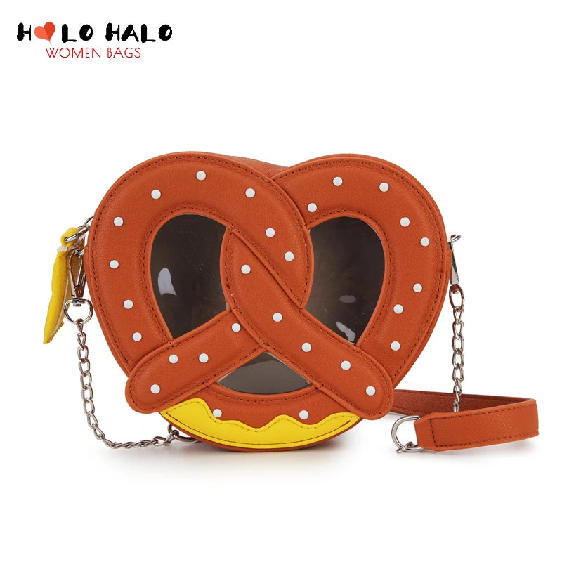 Novel Pretzel Bread Design Shoulder Bag for Women Small Food Shape Crossbody Bag Girls Cute Purses and Handbags Novelty Clutch