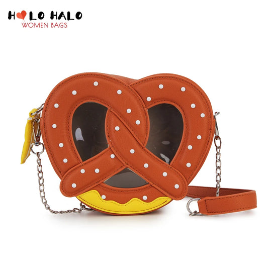 Novel Pretzel Bread Design Shoulder Bag for Women Small Food Shape Crossbody Bag Girls Cute Purses and Handbags Novelty Clutch