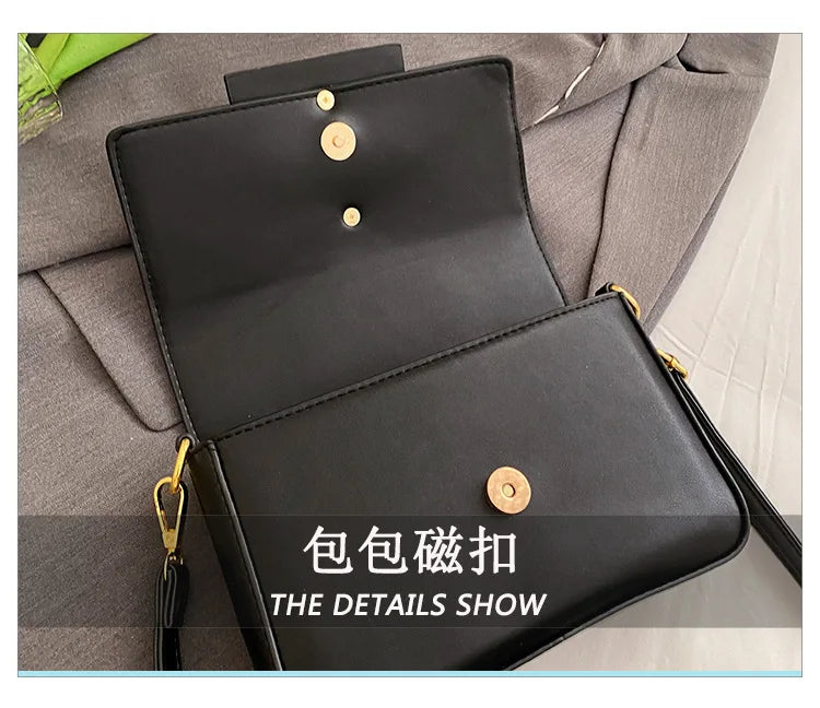 Designer Handbags For Women Leather Metal Buckle Flap Square Shoulder Bags Fashion 2024 Ladies Messenger Bags Females Casual