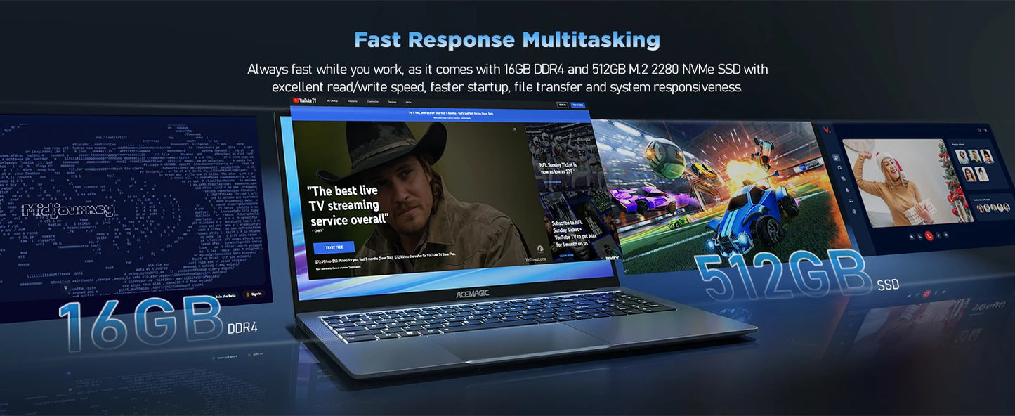 ACEMAGIC Laptop 16.1 FHD Gaming Laptop AMD Ryzen 7 5700U 16GB RAM 512GB SSD Windows 11 Pro Graphite WiFi 6 Backlit KB Gray