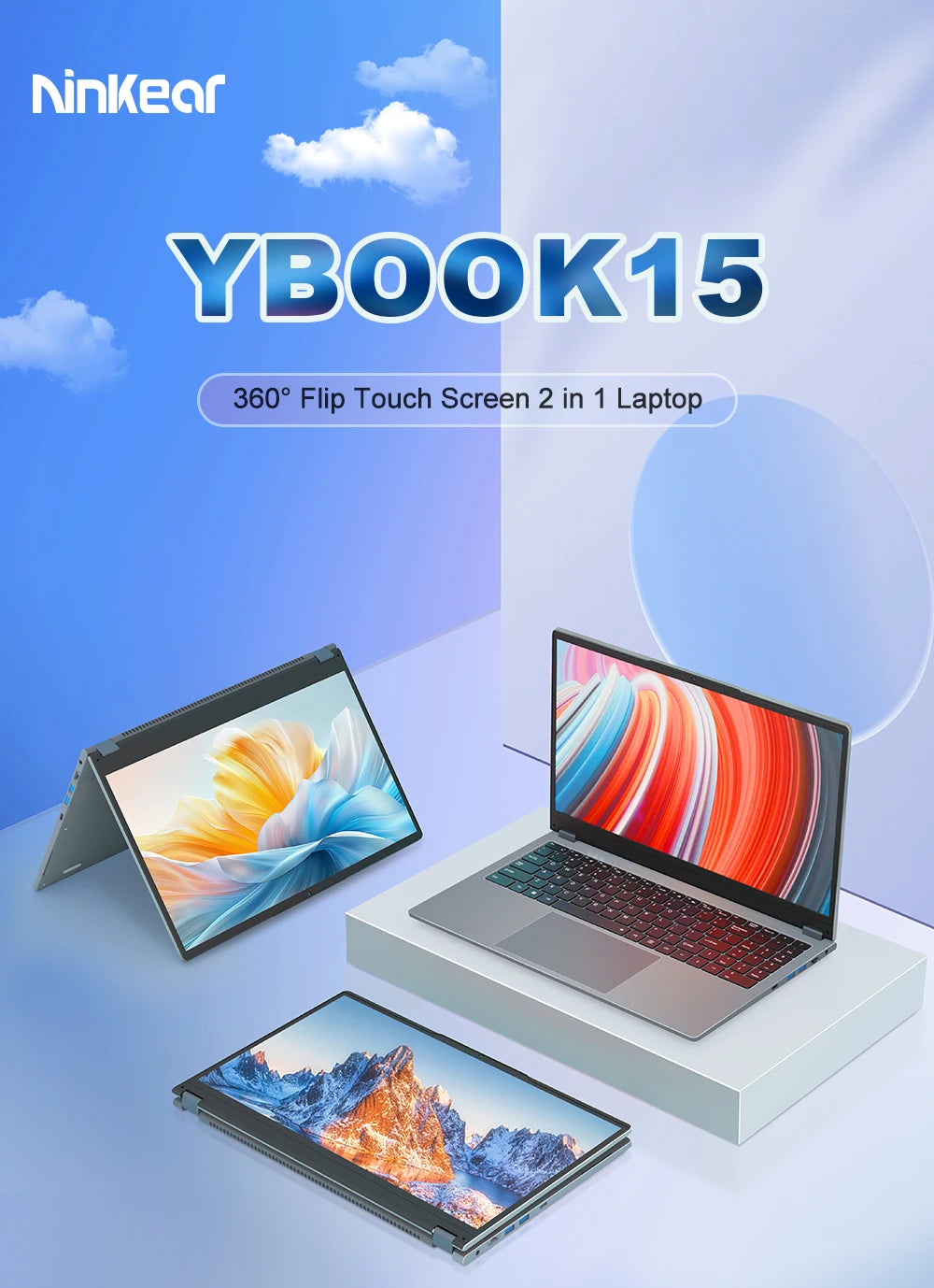 Ninkear YBOOK15 Laptop AMD Ryzen 3 3200U 15.6 Inch 360° Flip FHD IPS 1920*1080 Touchscreen 16G+512GB Backlit Keyboard Windows 11