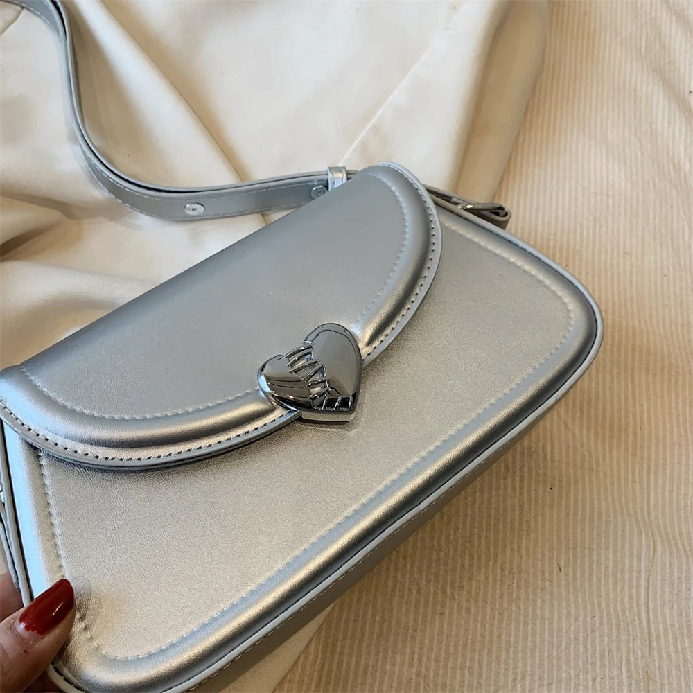 MOODS Loving Heart Buckle Crossbody Bags For Women 2023 Luxury Designer Handbags Silver Color Small Shoulder Underarm Phone Bag