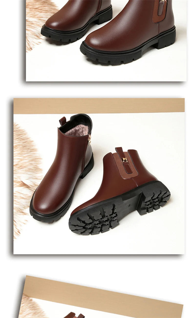 2024 British Style Women Chelsea Boots Square Heel Platform Comfortable Anti-slip Zip Ankle Boots Soft Leather Casual Boots