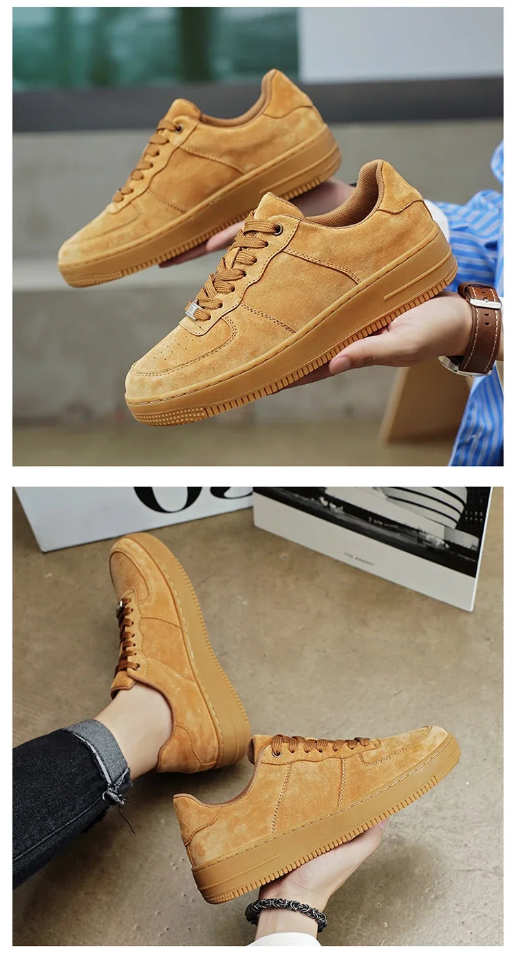 Autumn Brown Strings Sport Basketball Casual Sneakers High-top Canvas Shoe Lace-up Fashion Flat Round Wheat Color Sholeaces