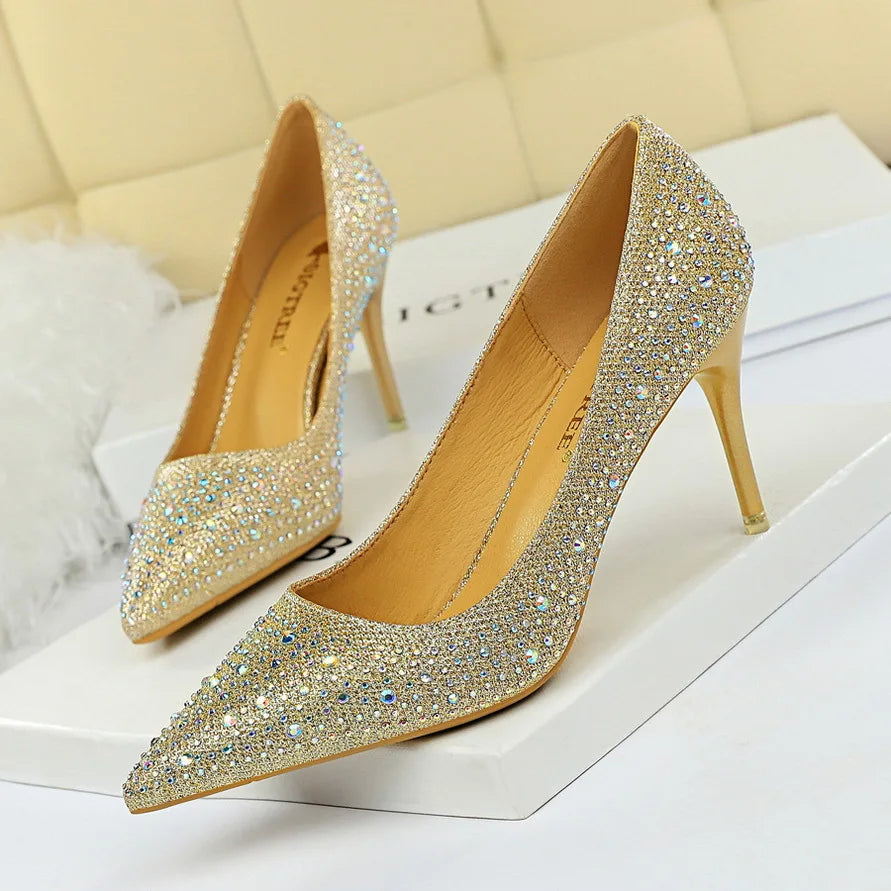 Rhinestone Women Pumps Sexy Stiletto Women High Heels Pointed Toe Women Heels Pumps Women Shoes Party Wedding Shoes Scarpe Donna