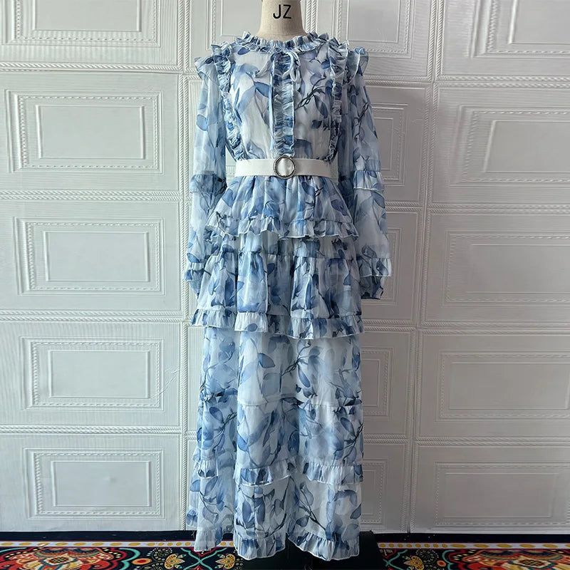 Eid Women Party Dress Abaya Muslim Ruffle Print Jalabiya Ramadan Sweet Long Dresses Vestidos Largos Kaftan Arab Long Robe 2025