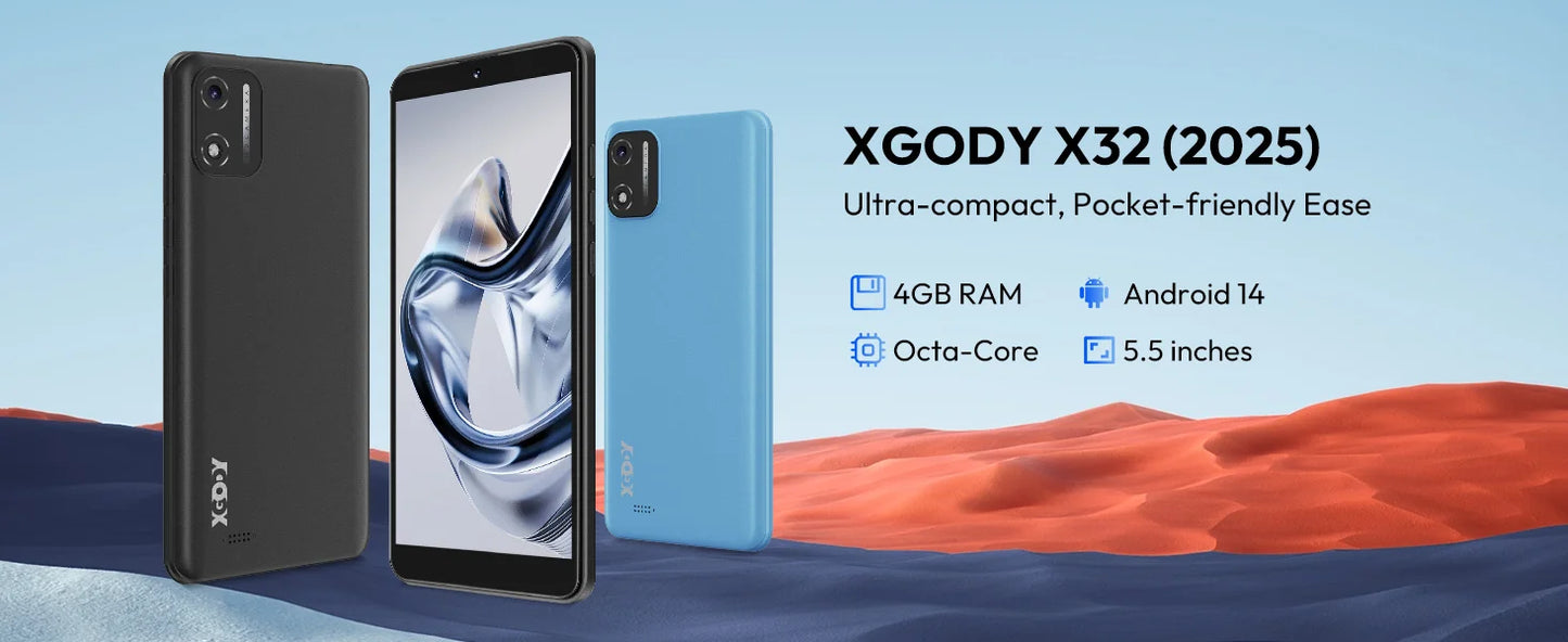 XGODY X32 Android 14 Smartphone 5.5 inch Dual SIM Octa Core 4GB+16GB Mobile Phones 2850mAh 5+8MP 4G Network Face ID Cellphones