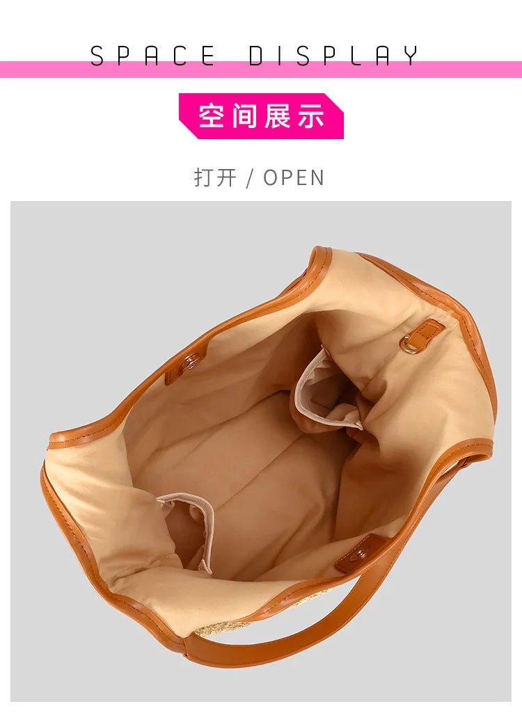 Fashion Letters Pp Straw Women Shoulder Bags Casaul Hobos Woven Handbags Summer Beach Large Capacity Tote Bag Big Shopper Purses