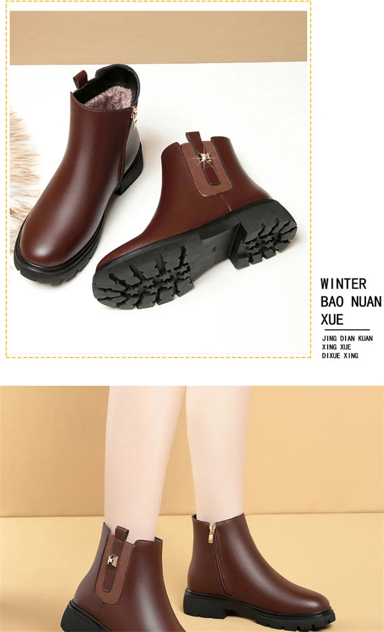 2024 British Style Women Chelsea Boots Square Heel Platform Comfortable Anti-slip Zip Ankle Boots Soft Leather Casual Boots