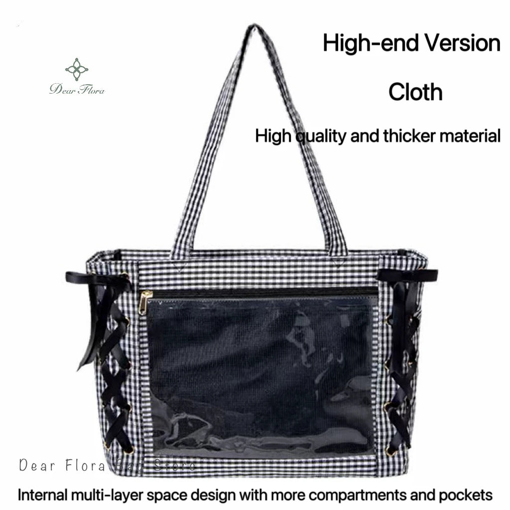 Japanese Sweet Women Ribbon Ita Bag Cute Lolita Girl Transparent Handbags Fashion Large Capacity Tote Bag Aesthetic Shoulder Bag